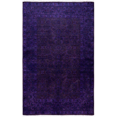 Tapis unique noué à la main mauve Rachal - 4 pi 6 po x 7 pi 0 po