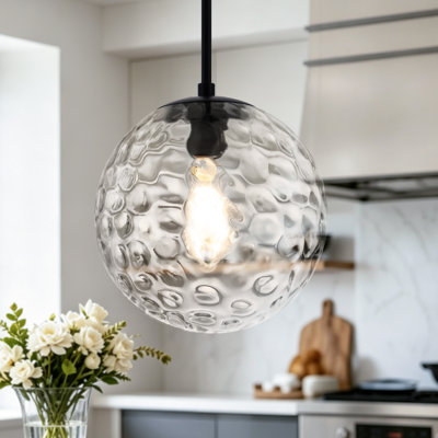 1‑light 9.84" Clear Hammered Glass Globe Pendant Light Kitchen Island Light