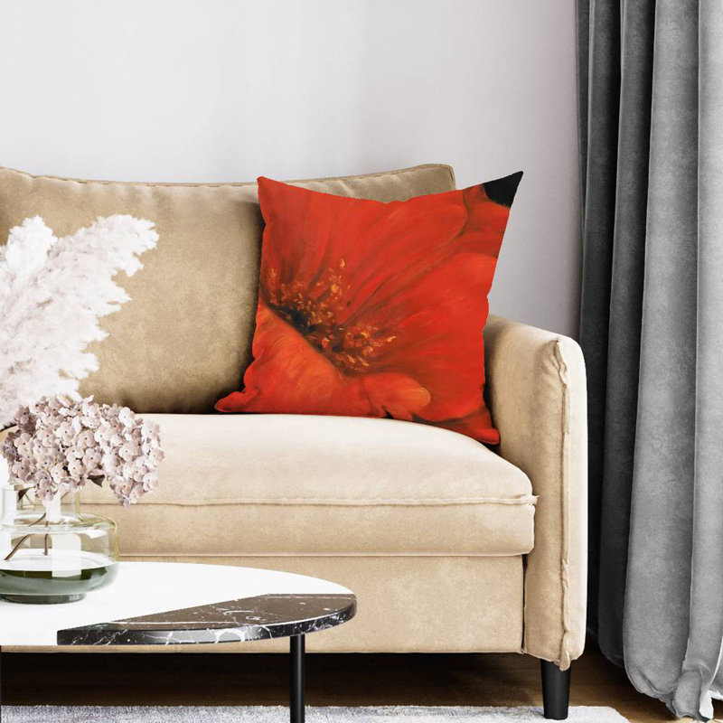Red flower - 20"x20" Throw pillow cover - Poly twill - Print on demand, 20" x 20"