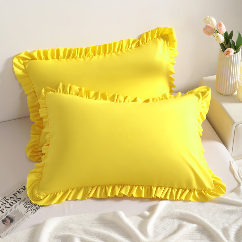 Paquet de 2 taies décoratives à bord froncé, enveloppes décoratives pour chambre à coucher, Grand lit, Jaune