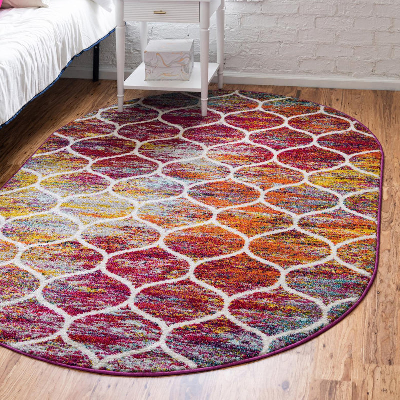 Rivanna Geometric Red Area Rug, Multi Red, Oval 7'1" x 10'