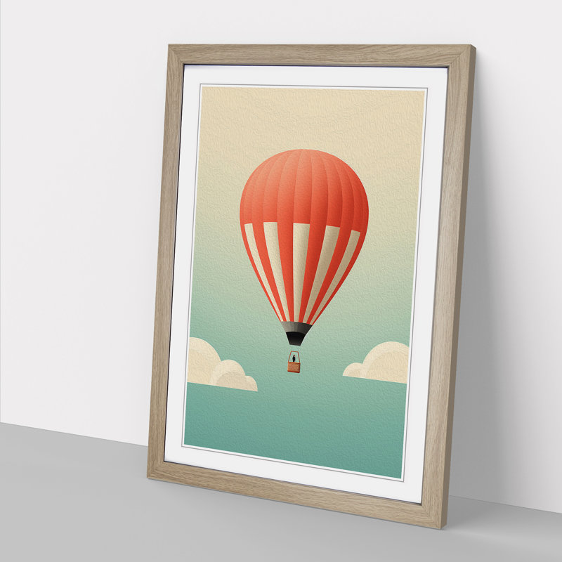 Hot Air Balloon Minimalism No.2 - Single Picture Frame Print on Wood, 34cm H x 25cm W x 2cm D, Oak Framed