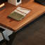 Bureau noyer + bois massif rectangulaire noir + fer-1085965174