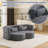 79" Folding Convertible Sofa Bed, Light Grey Teddy Velvet Floor Sleeper Couch with Storage Pockets & Throw Pillows, No Assembly