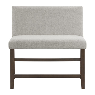 Winston Porter Dublyn Counter Bench with Upholstered Back and Grey Fabric in Brown