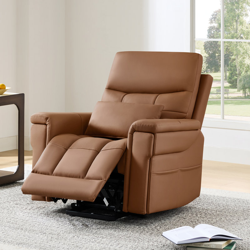 Genuine Leather Dual-Motor Power Lift Recliner With Massage And Heat, Saddle