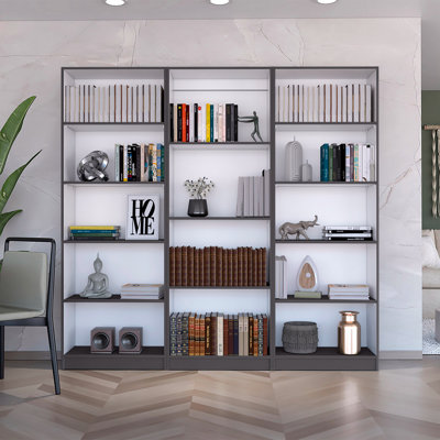 Ensemble de 3 bibliothèques Bartow, 74 "de large avec 14 tablettes