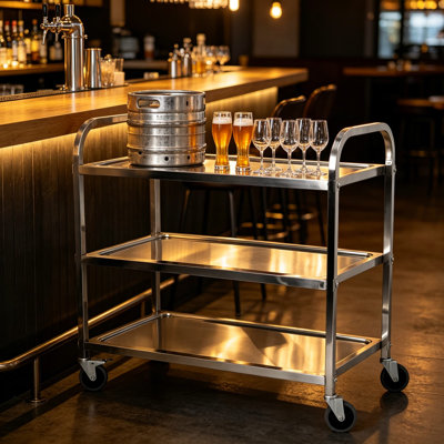 Extra Large 3 Tier Stainless Steel Utility Cart, Heavy Duty Commercial Rolling Cart with 360° Rotatable Wheels, 500 lb Capacity, 37x20x37 Inch Food Storage Service Trolley for Kitchen Hotel Restaurant Home Use