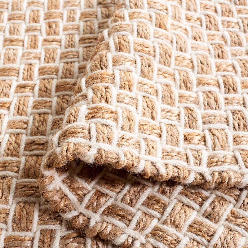 Tapis en jute / laine tissé à la main Datto en naturel / ivoire, Rectangle 5 pi x 8 pi
