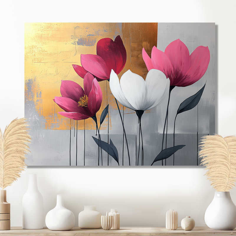 Golden Lotus Flowers Pure Form I - Lotus, art mural, Toile tendue sur cadre, H 12 po x l 20 po, Ne s’applique pas