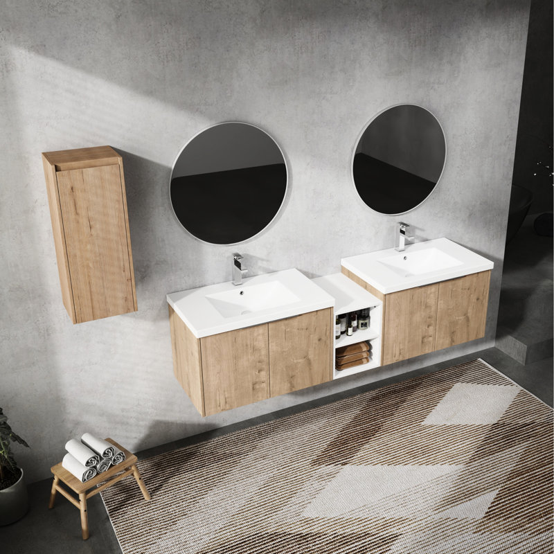 Armoire de salle de bain 72 po avec lavabo et tablette de rangement latérale, 72"