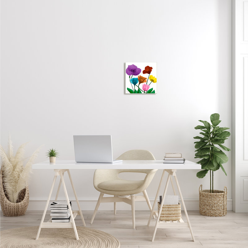 Bold Summer Blooming Florals Translucent Rainbow Flowers Gray Farmhouse, Plaque en bois, H 12 po x l 12 po x P 0,5 po
