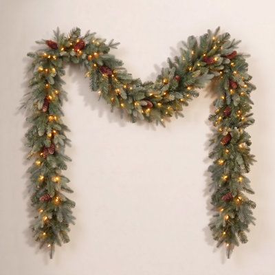 108" Frosted Pre-Lit Spruce Christmas Garland