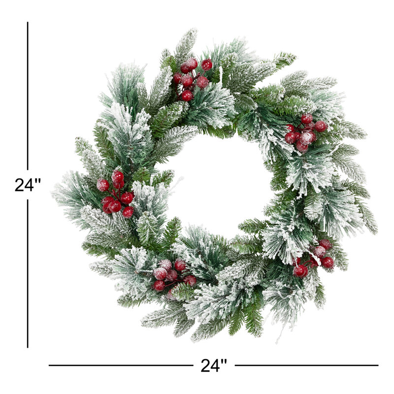Real Touch Flocked Calloway Fir With Berries Artificial Christmas Wreath - 24" - Unlit