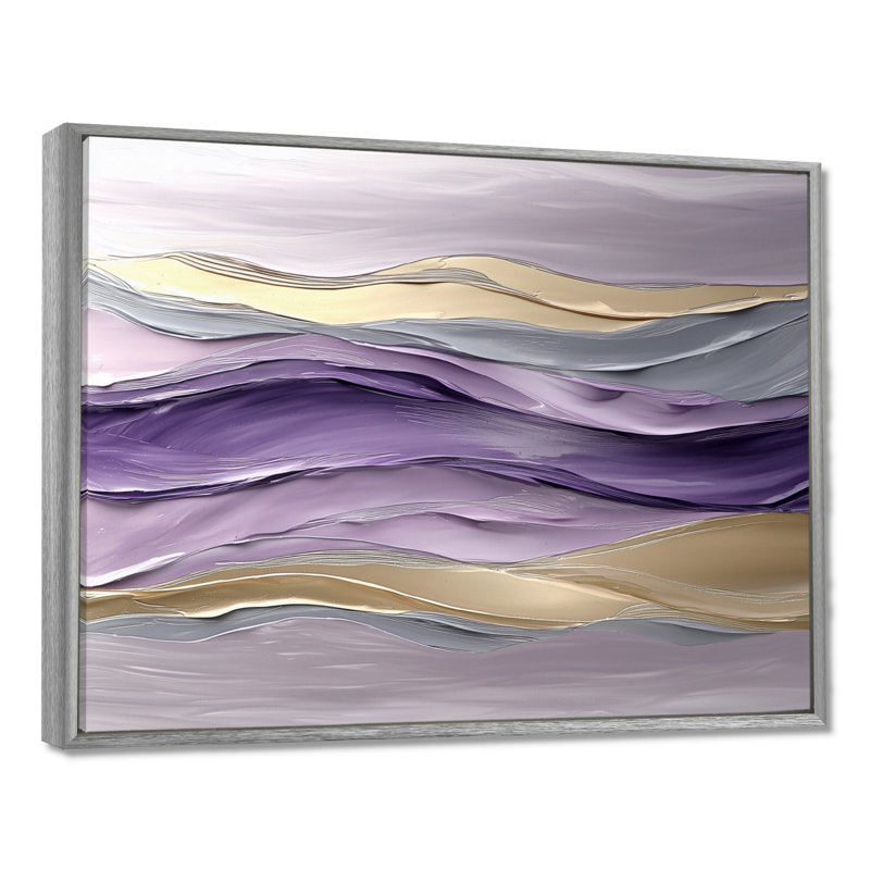 Lavande et pierres Transtitional Horizon II - art mural transitionnel, Argent argent, H 30 po x l 40 po, Cadre flottant