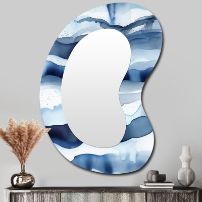 Abstrait classique vagues bleues II - Fractales en métal Art - Miroir mural moderne et irrégulier