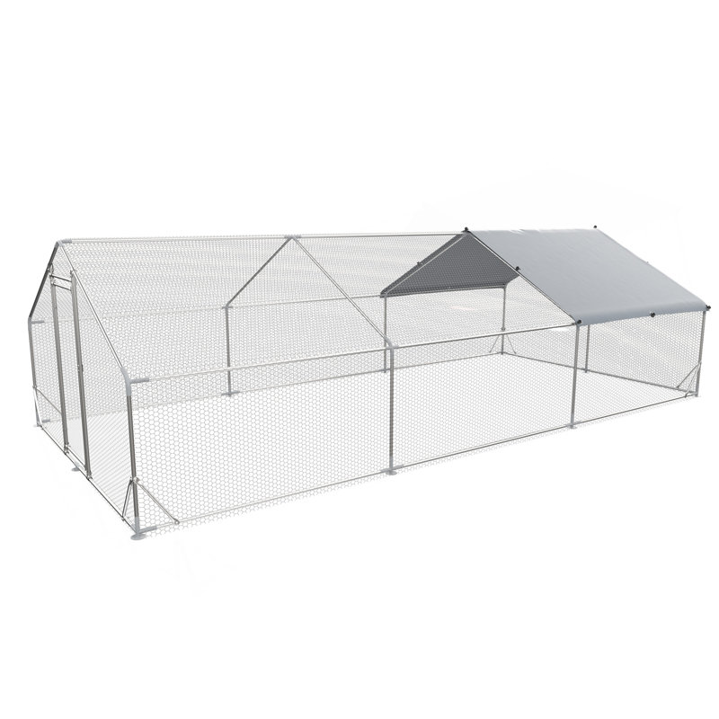 Grand poulailler en métal avec cage de volaille et poulailler, H 77 po x l 236 po x P 118 po