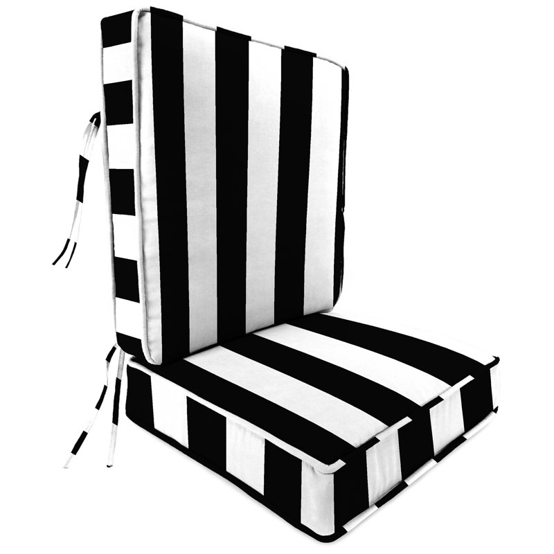 22 in x 45 in Outdoor Deep Seat Cushion Set with Ties, Black Striped