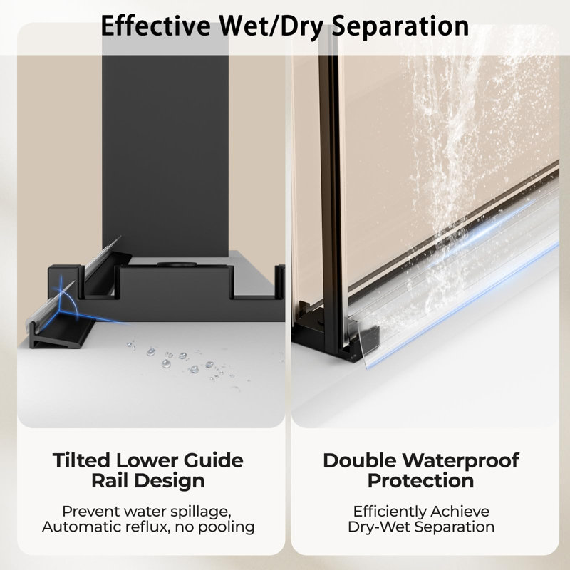 54"W X 76" H Double Sliding Frameless Shower Door With 5/16"(8mm) Clear Tempered Glass, Matte Black