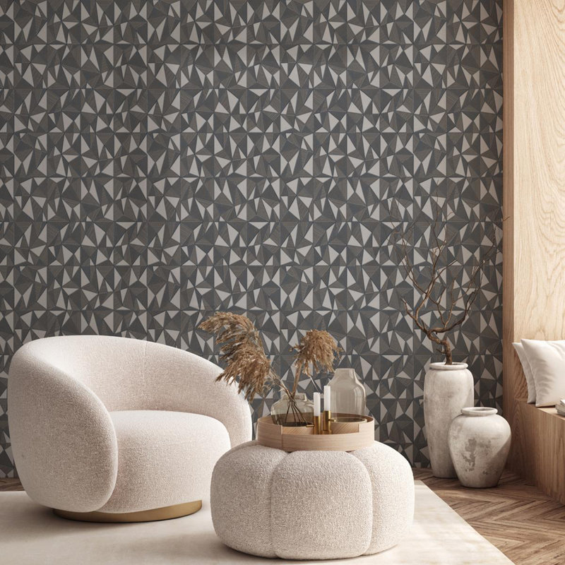 Geometric Triangle Pattern Embossed Wallpaper, Gray