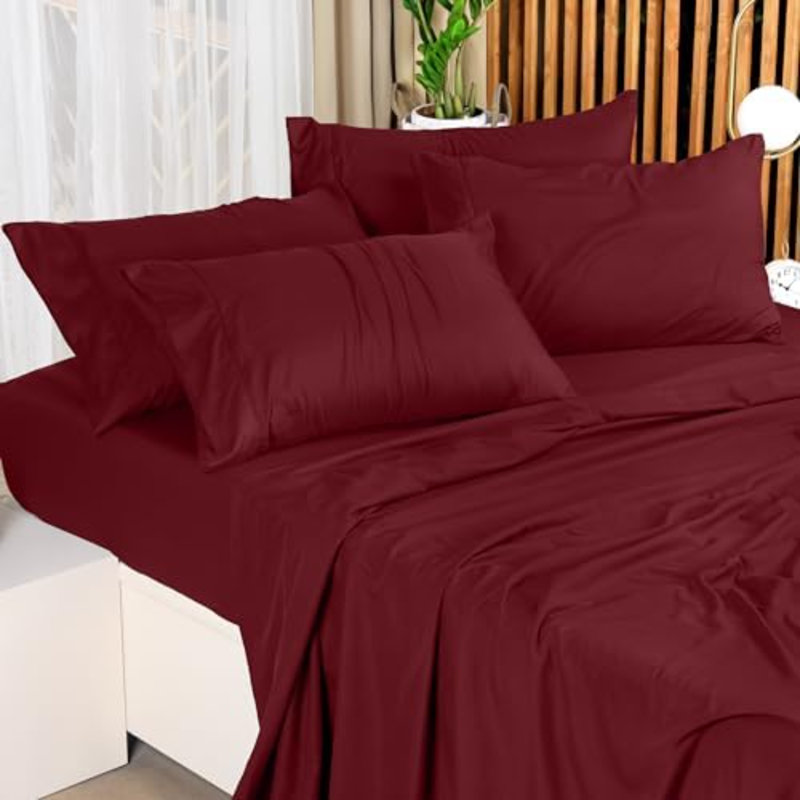King Sheet Set – 4 Piece Bed Sheets For King Size Bed, Soft And Breathable Microfiber, Includes 1 Fitted Sheet, 1 Flat Sheet And 2 Pillowcases (Burgundy)