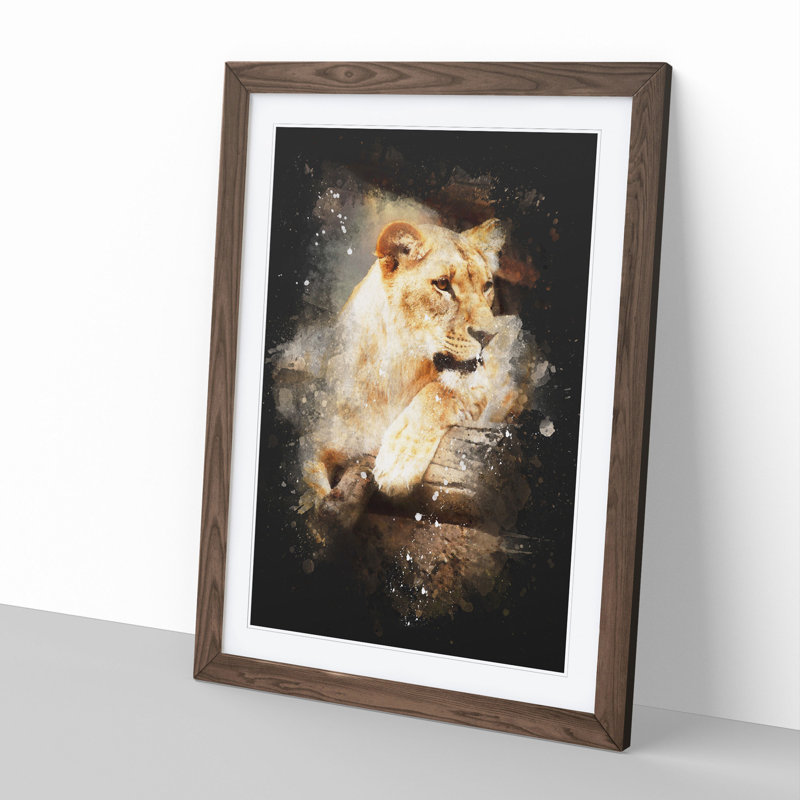 Lioness - Framed Print, 90cm H x 65cm W x 2cm D, Walnut Framed