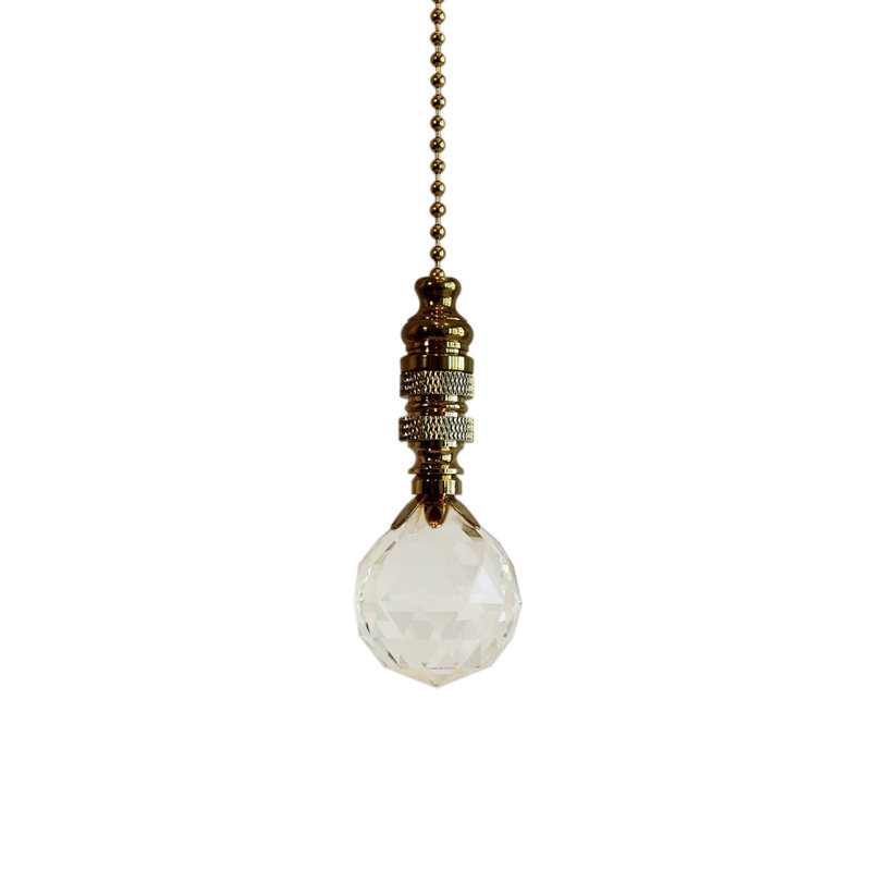 Faceted Crystal Ball Ceiling Fan Pull, 2"H With 12" Polished Brass Chain