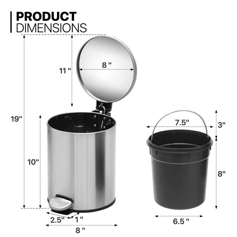 1.3 Gallon Brushed Stainless Steel Step Trash Can