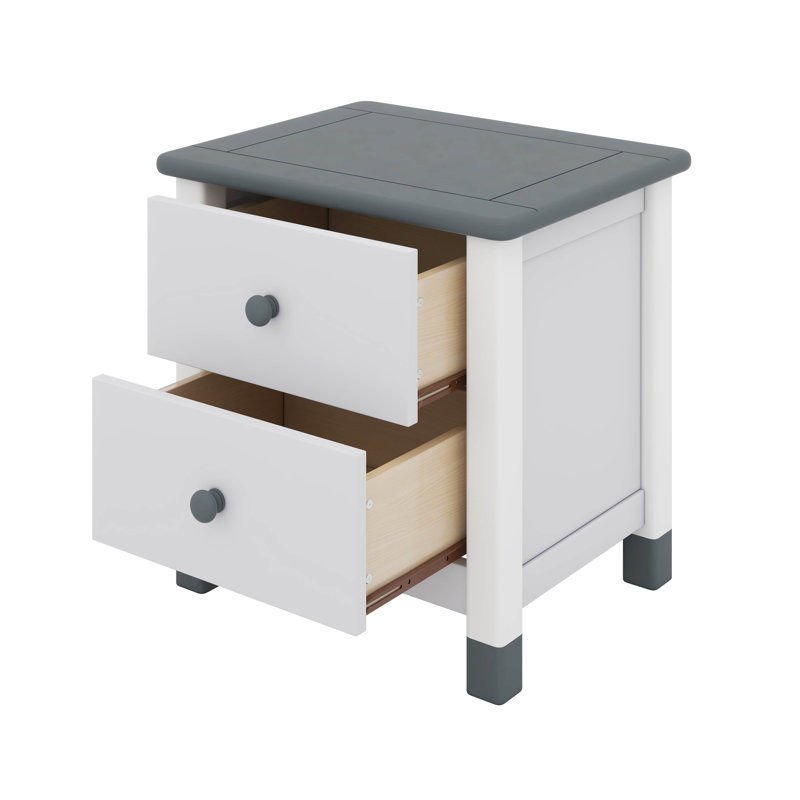 Table de chevet 2 tiroirs, Blanc / gris