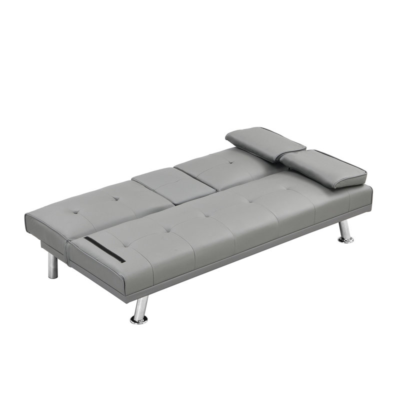 Lit en cuir gris, pieds en acier inoxydable, convient aux accoudoirs de chambre à coucher et de salon, hauteur de l'ensemble de 7,09 po, compact pour tous les espaces