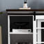 Meuble télé 65 po avec portes coulissantes et foyer, blanc et brun, bureau pratique avec foyer de 23 po - s'adapte à la télévision et offre un grand espace de travail