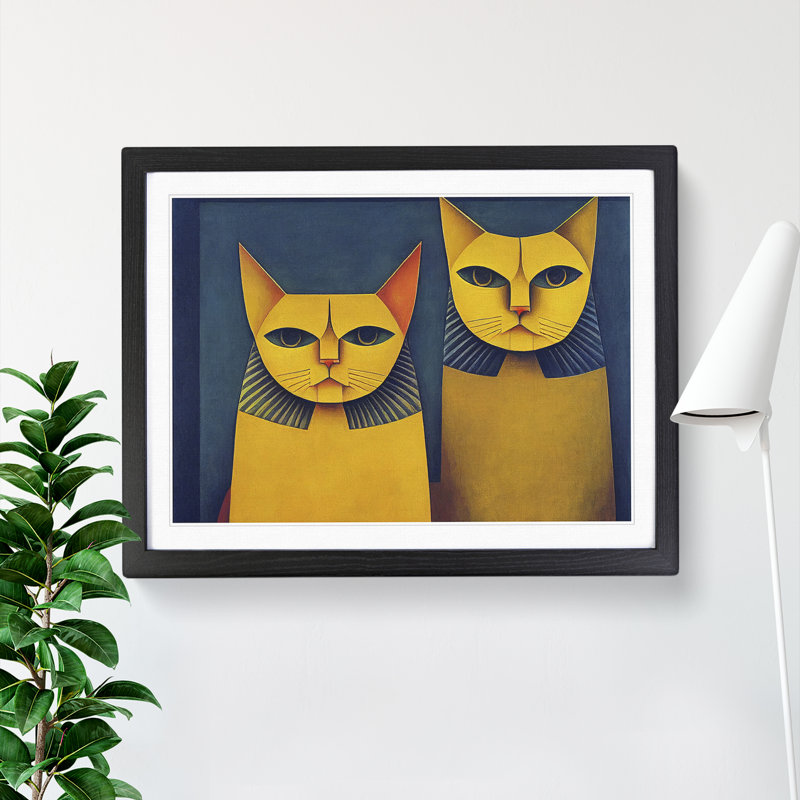 Two Egyptian Cats Abstract - Framed Print, Black Framed, 46cm H x 64cm W x 2cm D