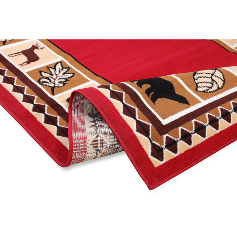 Cabine de dépôt orignal introduisant un tapis rouge/beige/noir touffeté Otsego, Rectangle 7 pi 8 po x 10 pi