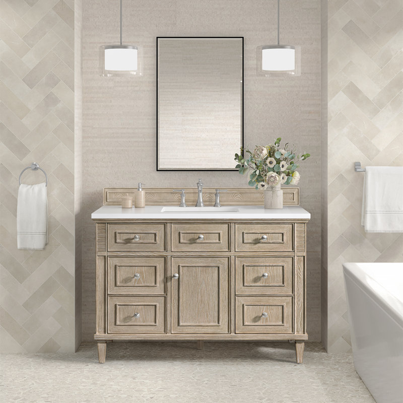 Lorelai 48'' W Single Vanity, White Zeus Quartz, Whitewashed Oak, 8" Widespread