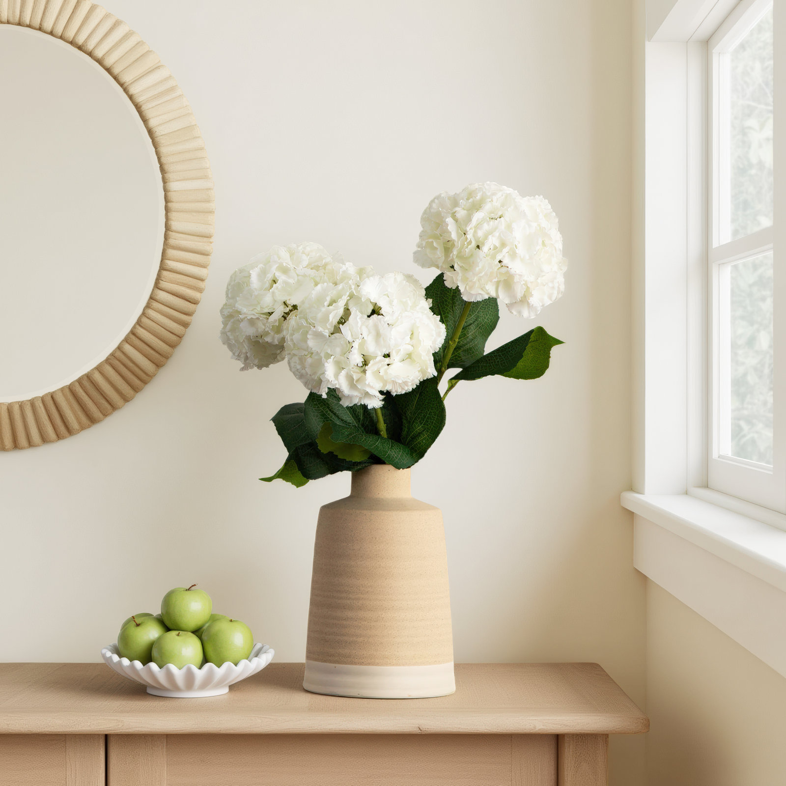 30in. Artificial Hydrangea Flower Stems, Set of 3, White