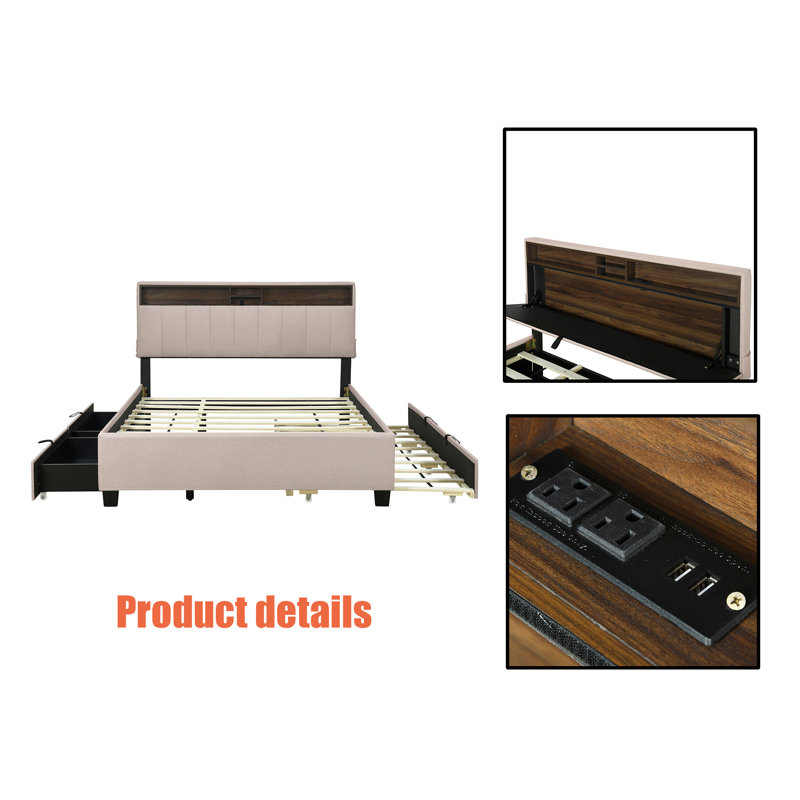 Lit tapissier Kyza, Beige