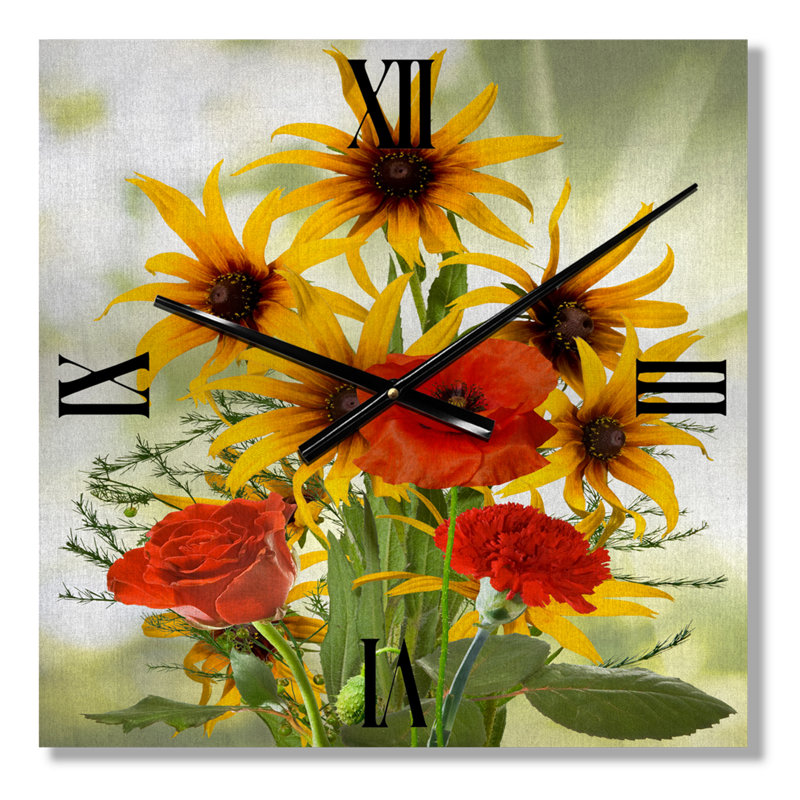 Tournesols et coquelicots dans la nature - Horloge murale traditionnelle, Grand