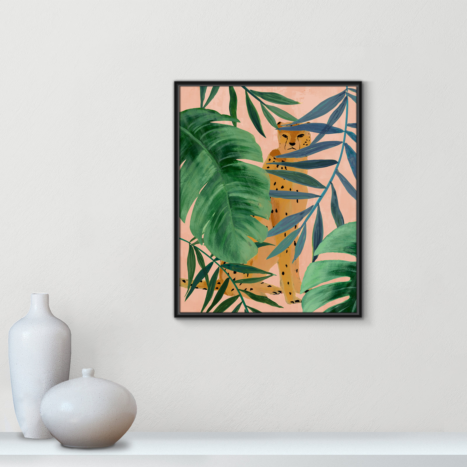 Allie "Silent Jungle" Painting by Isabelle Z, 29.5" H x 23.5" W x 2" D, Black Framed Canvas