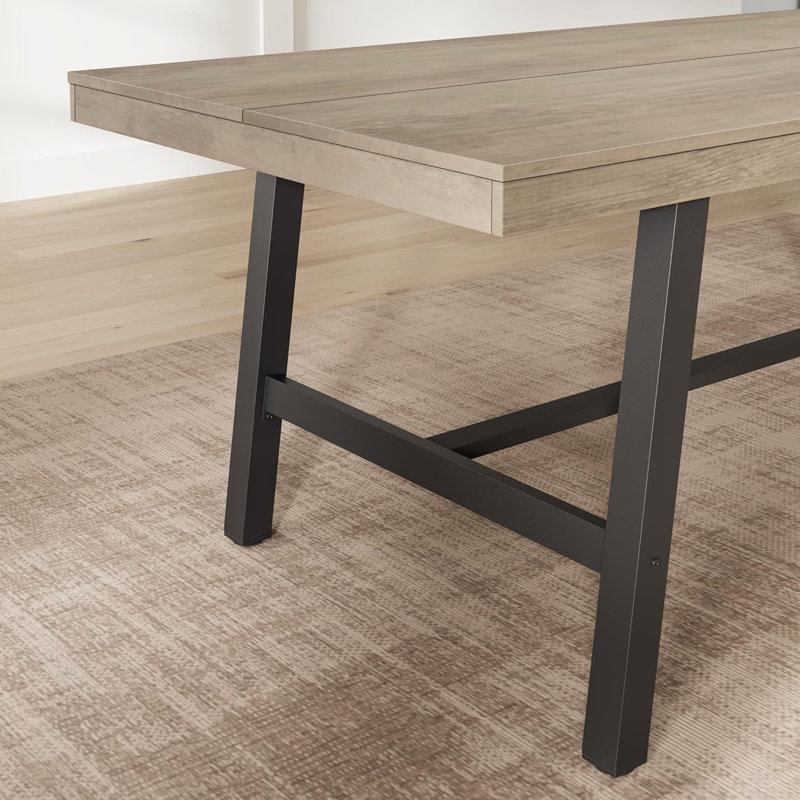 Table de salle à manger 79 po de style industriel pour 6 à 8 personnes - Table rectangulaire robuste avec structure en acier robuste et surface en grain de bois spacieuse - Meuble moderne peu encombrant pour la cuisine ou la salle à manger