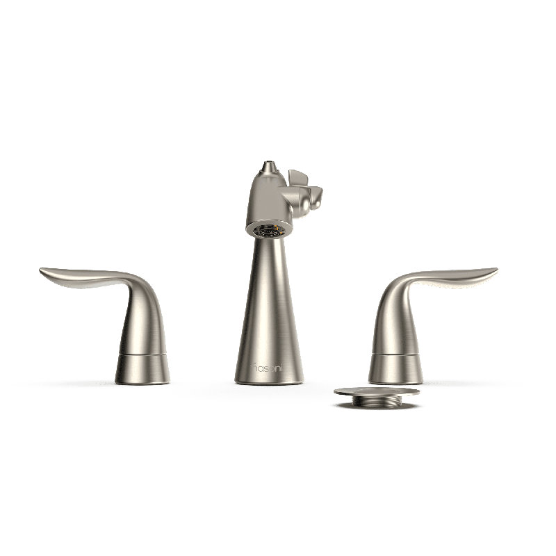 Robinet de fontaine de salle de bain espacé Nasoni avec ensemble de drain et filtre, Nickel satiné