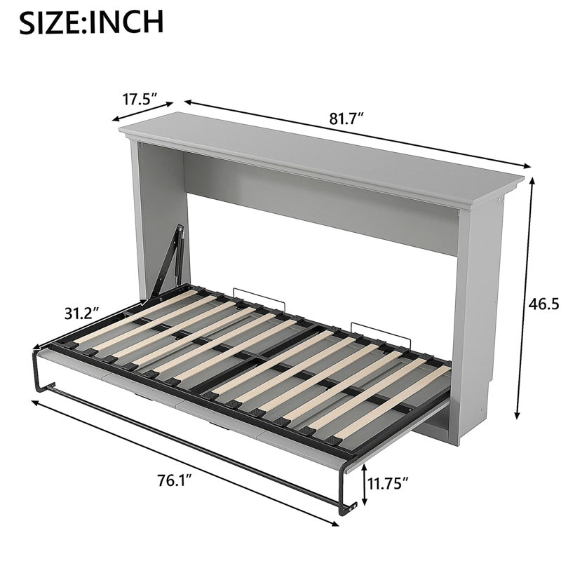 Lit escamotable simple, peut être plié dans une armoire, gris