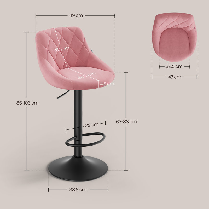 Paynter Swivel Upholstered Adjustable Height Bar Stool with Steel Frame, Pink, 1