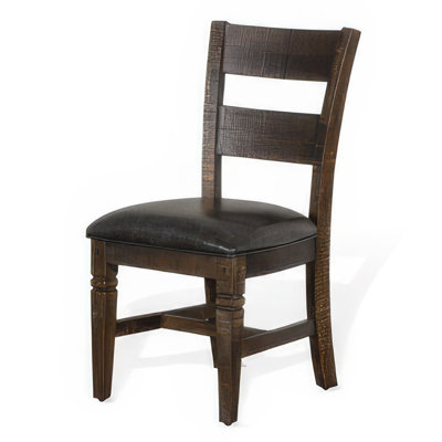 Flint Dining Chair, Ladderback, Dark Gray Fabric and Brown Mahogany