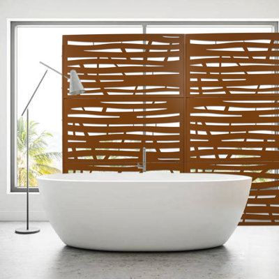 Écran d'intimité en métal l 76 "H48" - Brun pour terrasse de patio intérieur et extérieur Ps109