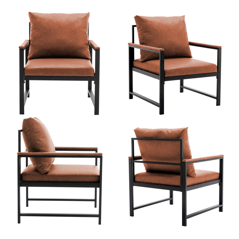 Guenot 29.1'' Wide Armchair with Pillows, Orange Faux Leather