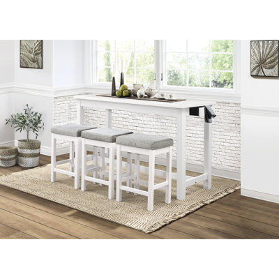 White Counter Height Dining With Drawer, Ports & 3 Stools - Casual Furniture Table Outlets