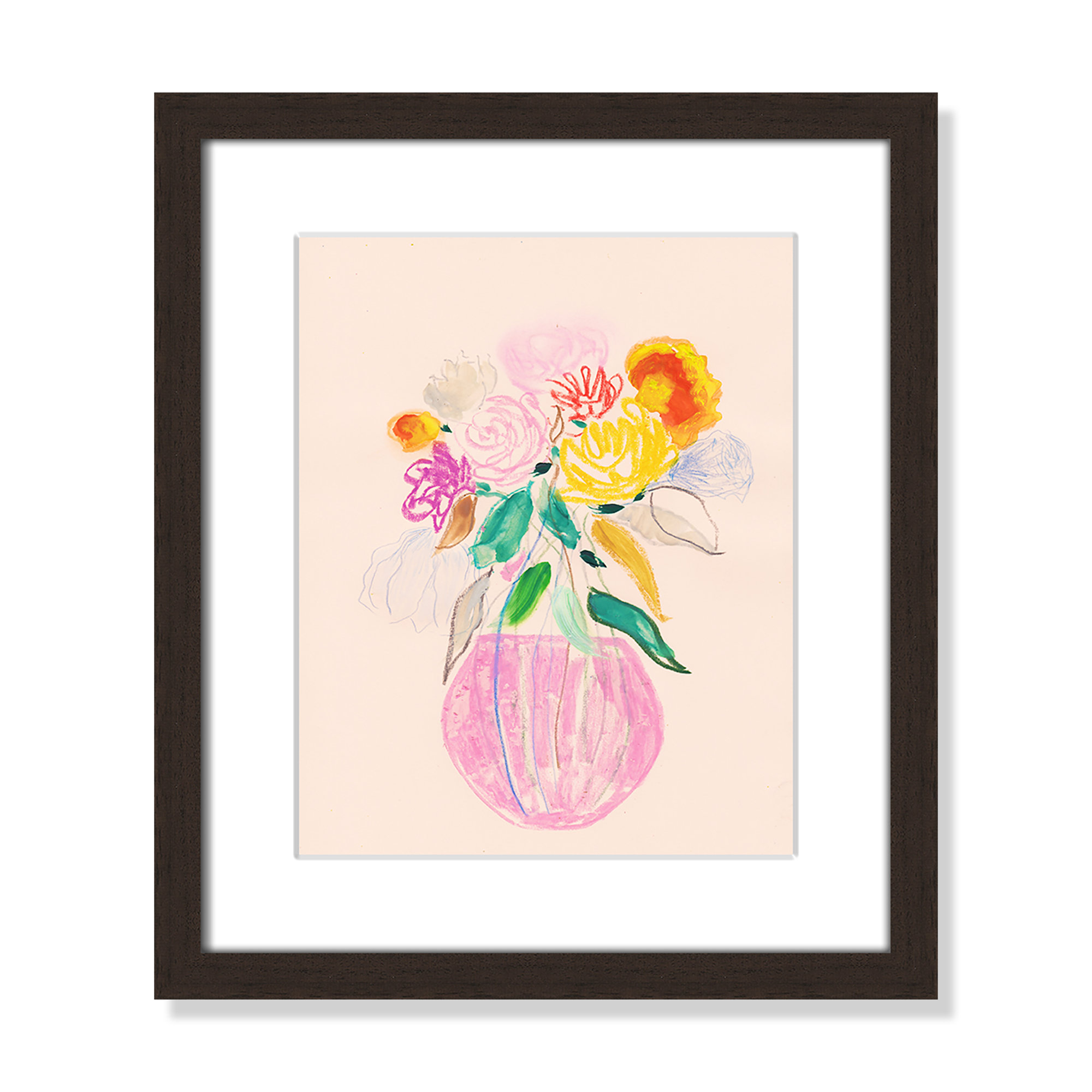Simple Floral I Print by Bea Dina, Walnut Single Picture Framed Paper, White, 15" H x 13" W x 1.25" D