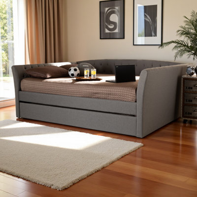 Clay in Fabric Upholstered Daybed with Roll-Out Trundle Bed in Modern and Contemporary Style by Wildon Home