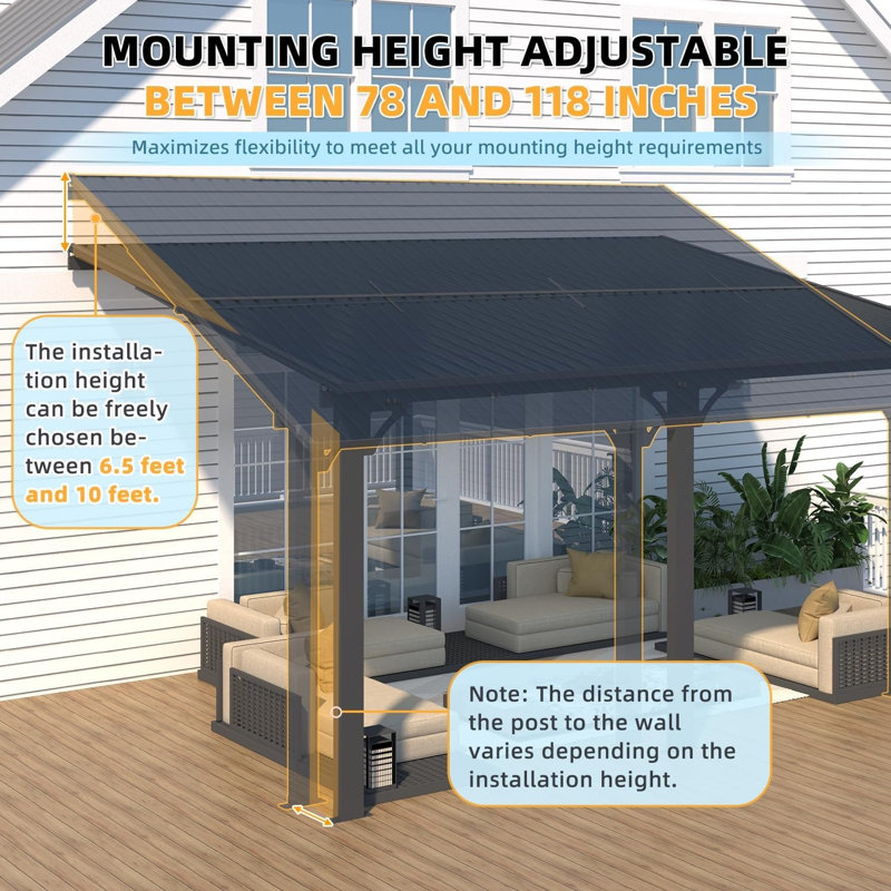 Pergola d'extérieur à hauteur ajustable pour terrasse, H 76,4 po x l 168,5 po x P 120 po