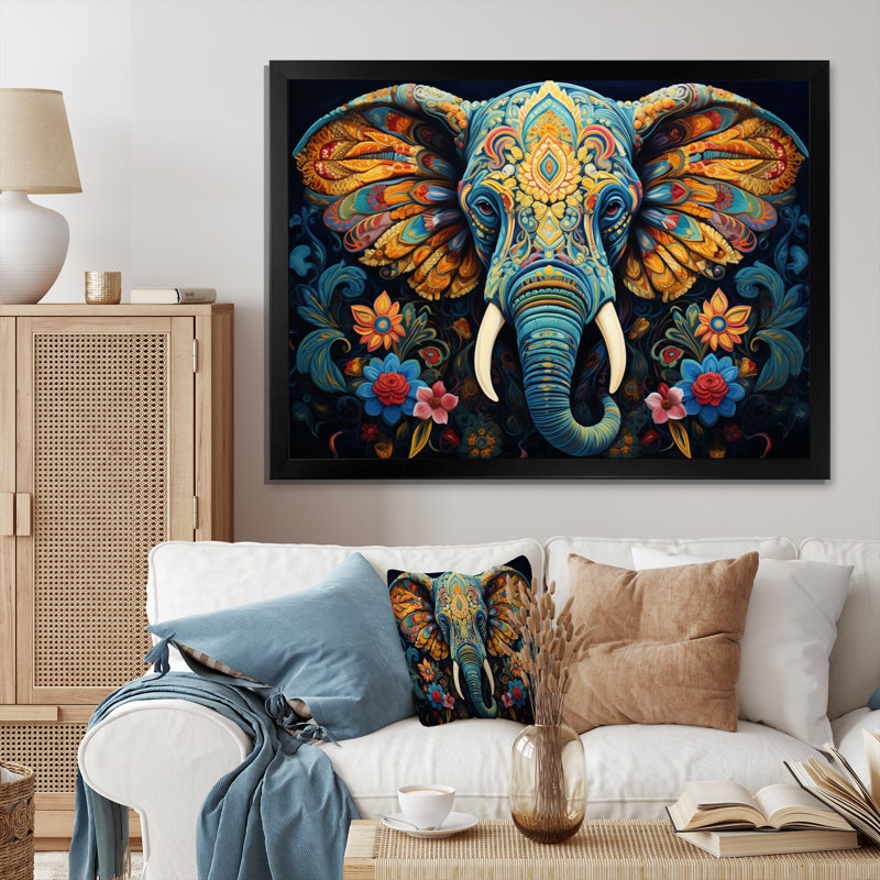 Teal Elephant Legacy - Éléphant, art mural encadré, Cadre photo noir, H 16 po x l 32 po x P 1 po